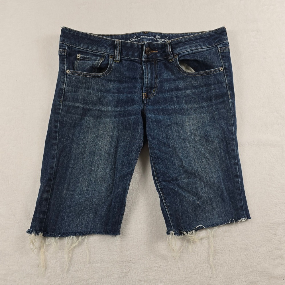 American Eagle Favorite Boyfriend Bermuda Denim Shorts Dark Wash Cut Off Size 12